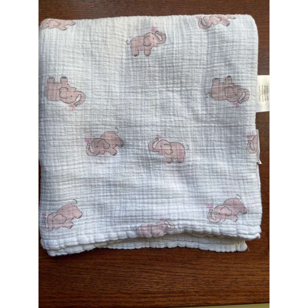 Aden + Anais Swaddle Blanket Baby OS White Pink Elephant Muslin